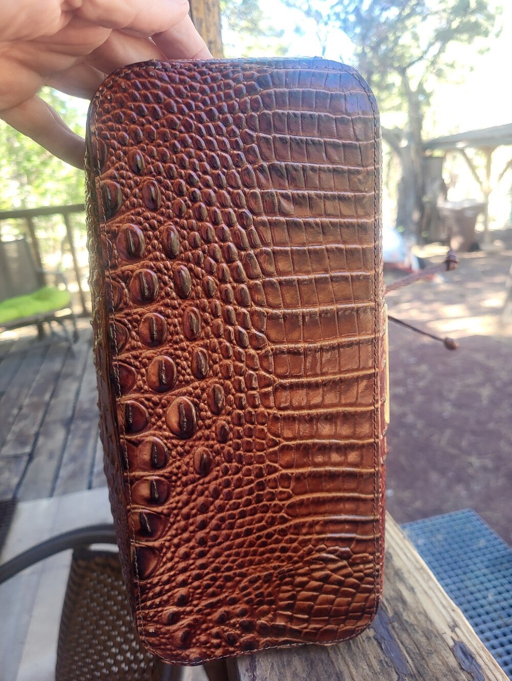 Brahmin Marlowe Melbourne Chestnut Croc-Embossed Drawstring Bucket Bag - Picture 9 of 16